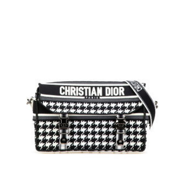 Dior Houndstooth Camp Shoulder Bag Black White Canvas - Picture 1 of 8